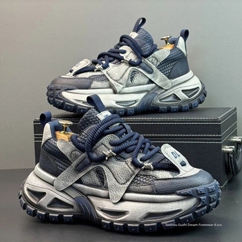 Muške širokopasne sportske tenisice s povećanjem visine, tekstilni gornji dio, Goodyear potplat od gume, mrežasti unutarnji dio, retro stil