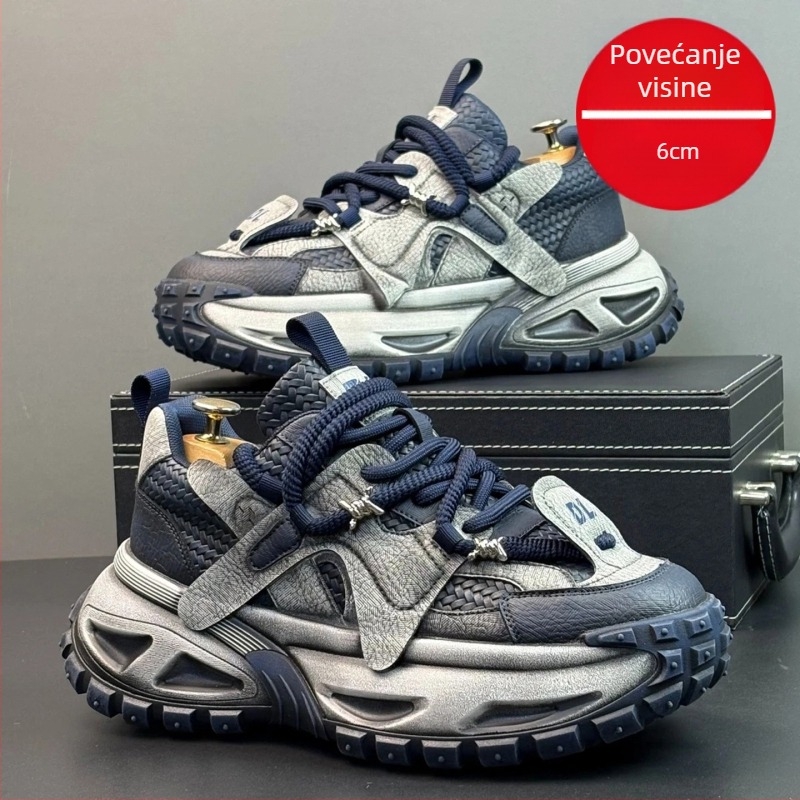 Muške širokopasne sportske tenisice s povećanjem visine, tekstilni gornji dio, Goodyear potplat od gume, mrežasti unutarnji dio, retro stil