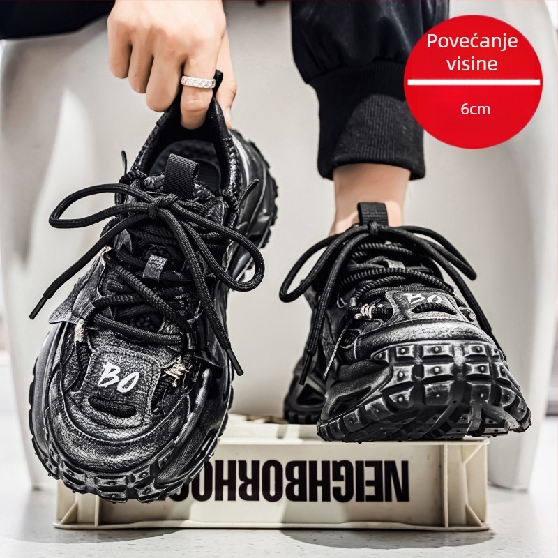 Muške širokopasne sportske tenisice s povećanjem visine, tekstilni gornji dio, Goodyear potplat od gume, mrežasti unutarnji dio, retro stil