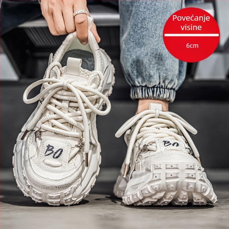 Muške širokopasne sportske tenisice s povećanjem visine, tekstilni gornji dio, Goodyear potplat od gume, mrežasti unutarnji dio, retro stil