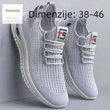 Muške sportske casual tenisice s prozračnim mrežastim gornjim dijelom, injekcijski oblikovan plastični potplat, PU ulošak, vezanje, niski profil i okrugli vrh