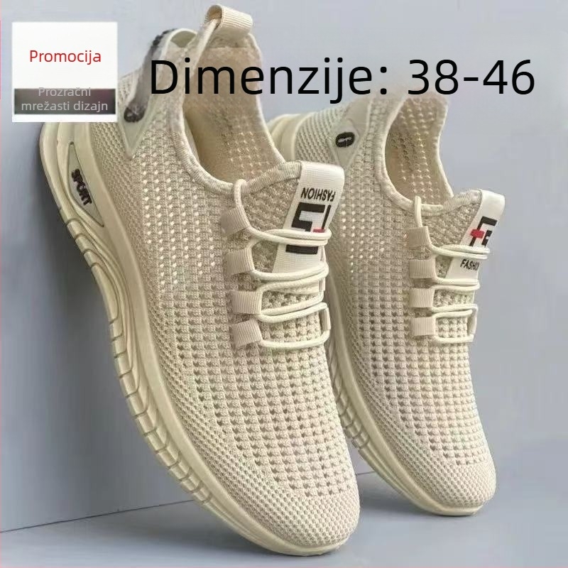 Muške sportske casual tenisice s prozračnim mrežastim gornjim dijelom, injekcijski oblikovan plastični potplat, PU ulošak, vezanje, niski profil i okrugli vrh