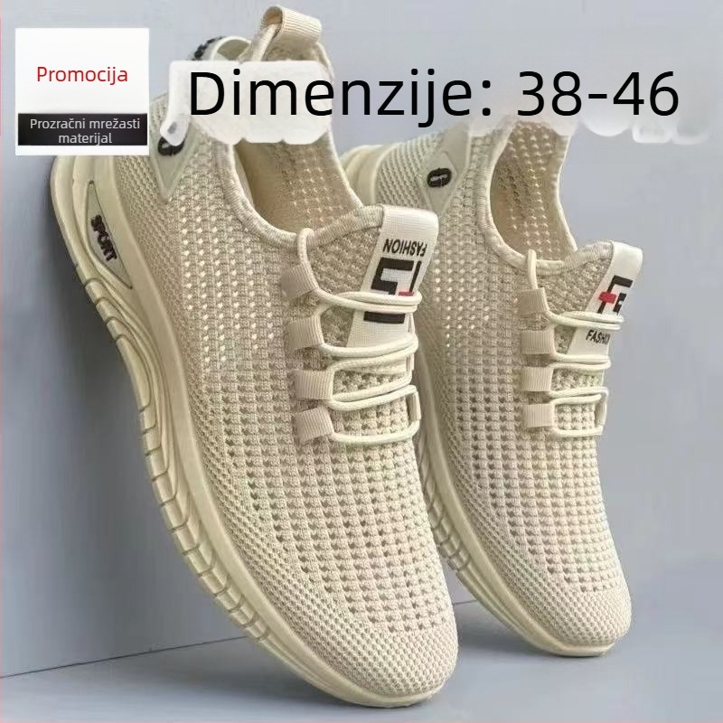 Muške sportske casual tenisice s prozračnim mrežastim gornjim dijelom, injekcijski oblikovan plastični potplat, PU ulošak, vezanje, niski profil i okrugli vrh
