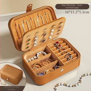 Kožna kutija za nakit, retro stil, srednji model, za ogrlice, prstene i naušnice