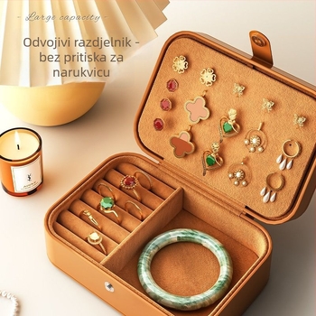 Kožna kutija za nakit, retro stil, srednji model, za ogrlice, prstene i naušnice