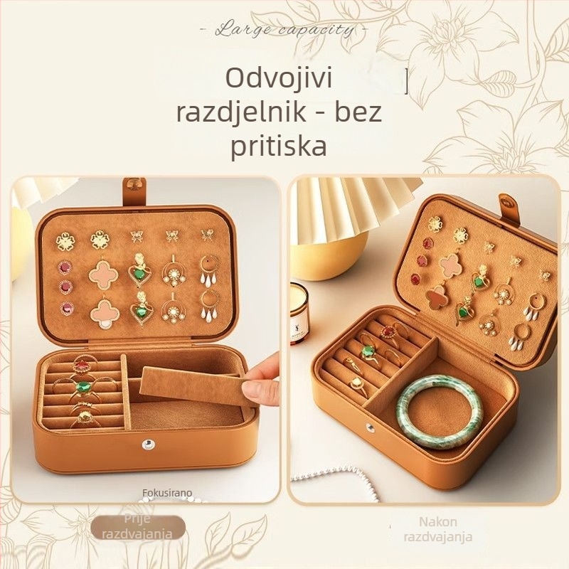 Kožna kutija za nakit, retro stil, srednji model, za ogrlice, prstene i naušnice
