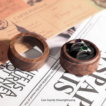 Drvena kutija za nakit od orahovog drveta, okrugla, stolna verzija, japanski stil, tvrda, jednobojna