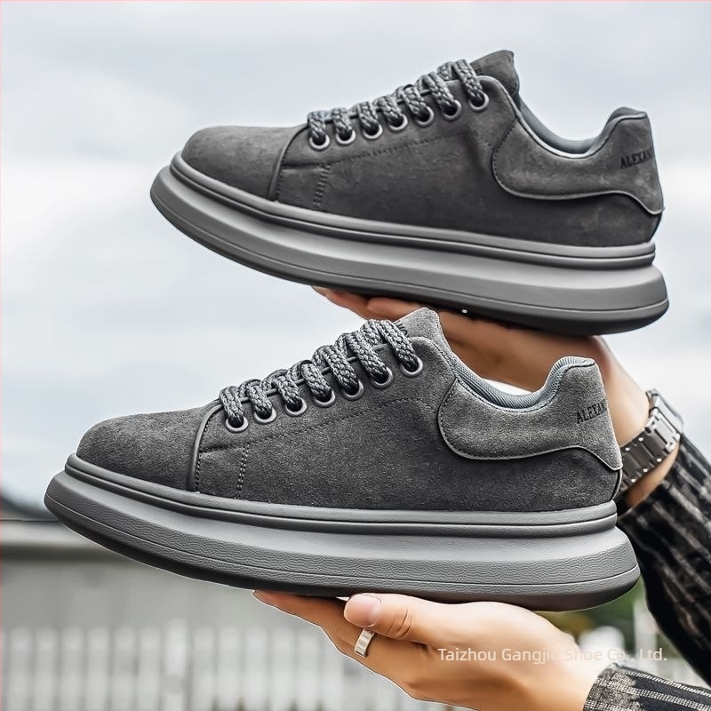 Muške casual tenisice u korejskom stilu, svakodnevne, s debelim đonom za povećanje visine, gornji dio od mikrovlaknaste kože, gumena potplat, zatvarač s rotirajućom kopčom, nizak potpetica 1–3 cm