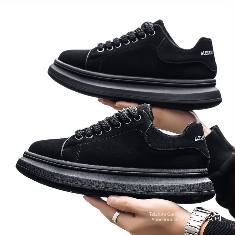 Muške casual tenisice u korejskom stilu, svakodnevne, s debelim đonom za povećanje visine, gornji dio od mikrovlaknaste kože, gumena potplat, zatvarač s rotirajućom kopčom, nizak potpetica 1–3 cm