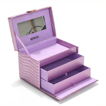 Kutija za nakit, prijenosna s ručkom, ladica-tip, višeslojna, PU koža, ogledalo