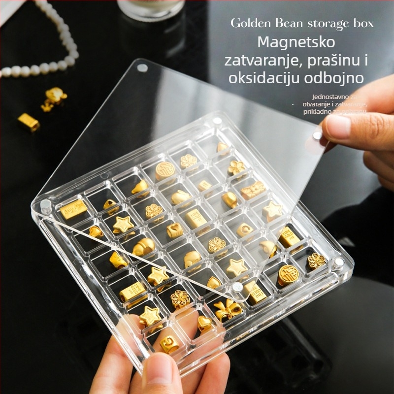 Kutija za nakit, kvadratna, 36 pretinaca, prozirna akrilna kutija s magnetskom konstrukcijom, slatki crtani stil