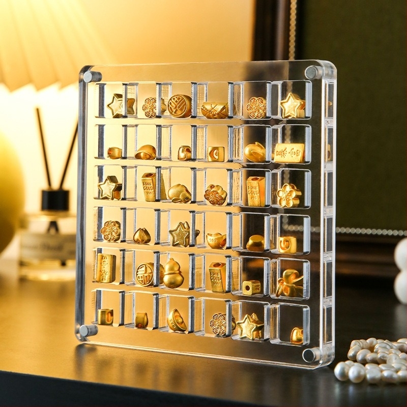 Kutija za nakit, kvadratna, 36 pretinaca, prozirna akrilna kutija s magnetskom konstrukcijom, slatki crtani stil