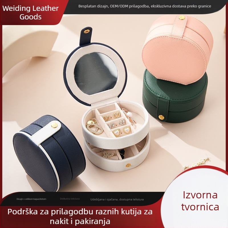 Okrugla kožna kutija za nakit, stalak za nakit, brenda Weiding (materijal: koža; namjena: skladištenje nakita; vrsta pakiranja: stalak za nakit; marka: Weiding)