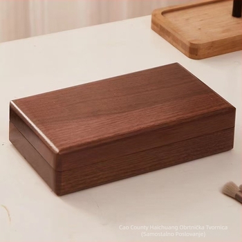 Kutija za nakit od masivnog drveta, s preklopnim poklopcem, podstavljena unutrašnjost, vintage stil