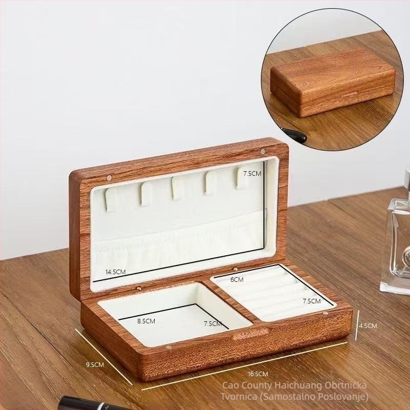 Kutija za nakit od masivnog drveta, s preklopnim poklopcem, podstavljena unutrašnjost, vintage stil