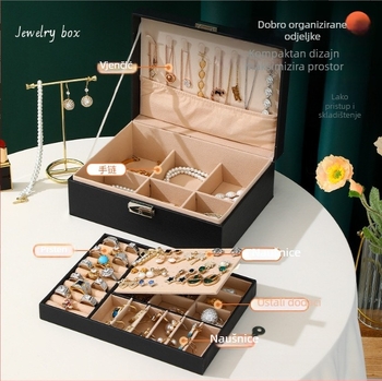 PU kutija za pohranu nakita, dvostruki sloj s bravom, čvrsti kućište, za ogrlice, naušnice i narukvice, stil Sweet Lady