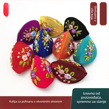 Kutija za prstenje od etničke retro tkanine s izvezenim uzorcima na trakama; čvrsta kućišta, model 009, Sanbao brocade.