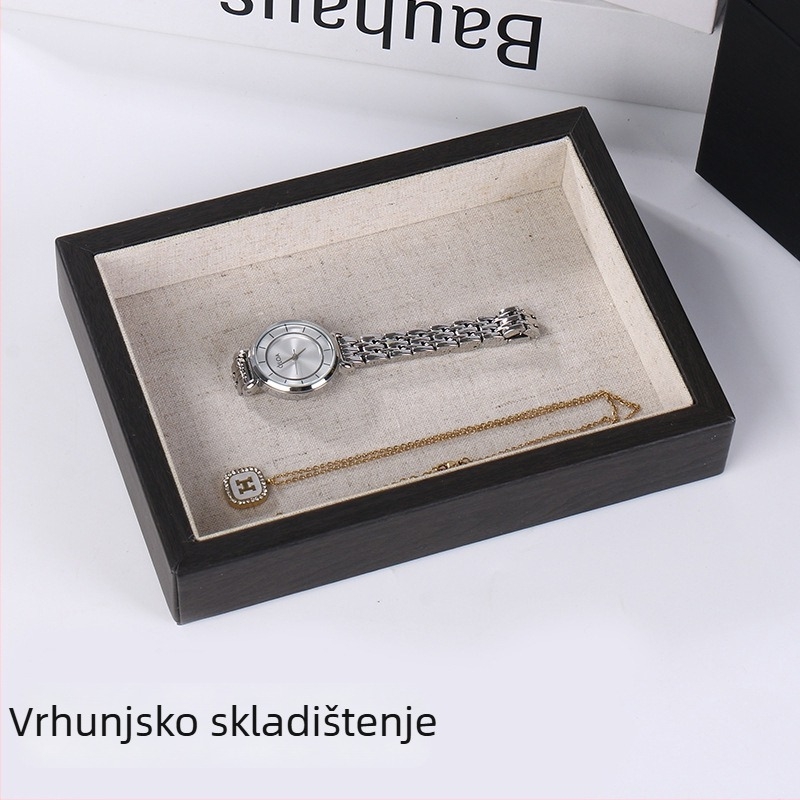 Drvena kutija za nakit, višenamjenski organizator za satove i ogrlice, monokromatski dizajn, čvrsta konstrukcija, prilagodljiva