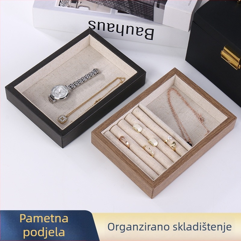 Drvena kutija za nakit, višenamjenski organizator za satove i ogrlice, monokromatski dizajn, čvrsta konstrukcija, prilagodljiva