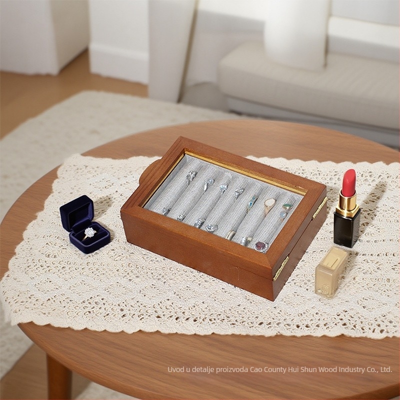 Drvena kutija za nakit s magnetskim spremanjem prstena, stolni organizator, europski minimalistički stil, model 001.