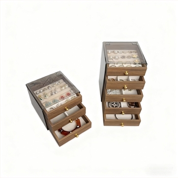 Trostruka kutija za nakit s uzorkom oraha, za lančiće, naušnice, prstene i narukvice