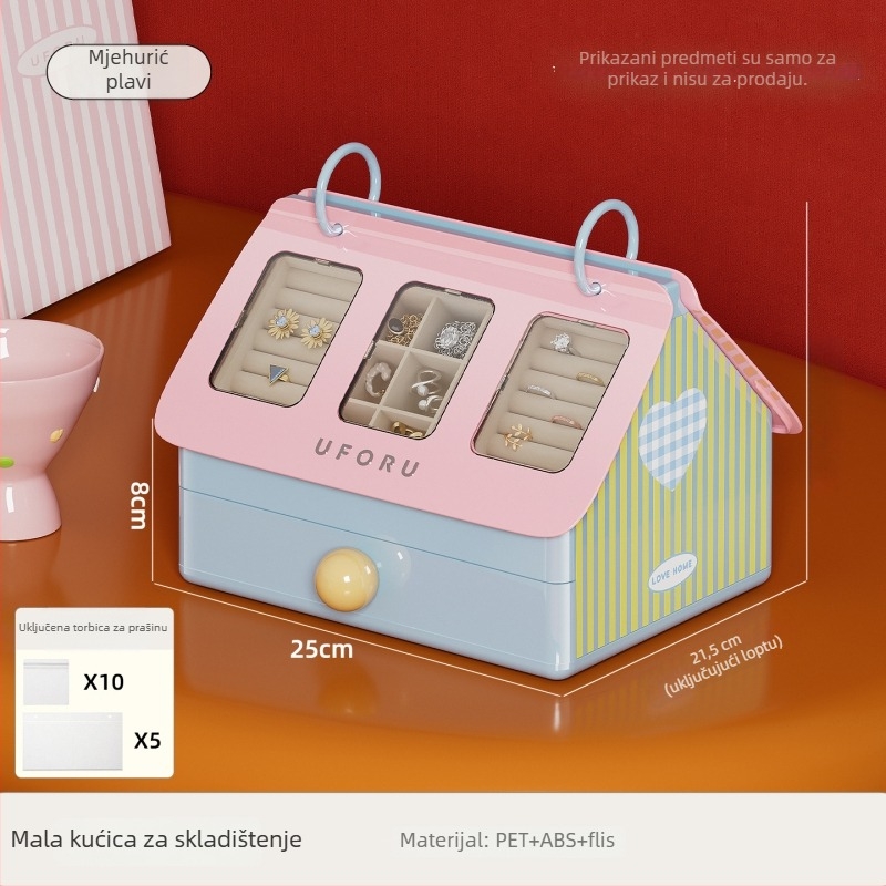 Kutija za nakit Dd2608, ABS+PET+Flanel, Svježi i sladak stil, Čvrsta konstrukcija, Prilagodljivo