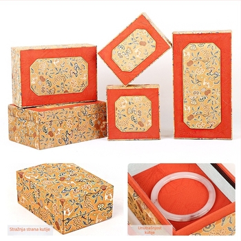 Kutija za nakit od tkanine s dvostrukim poklopcem, stil brokade, unutarnje pakiranje, marka Double Crown Packaging