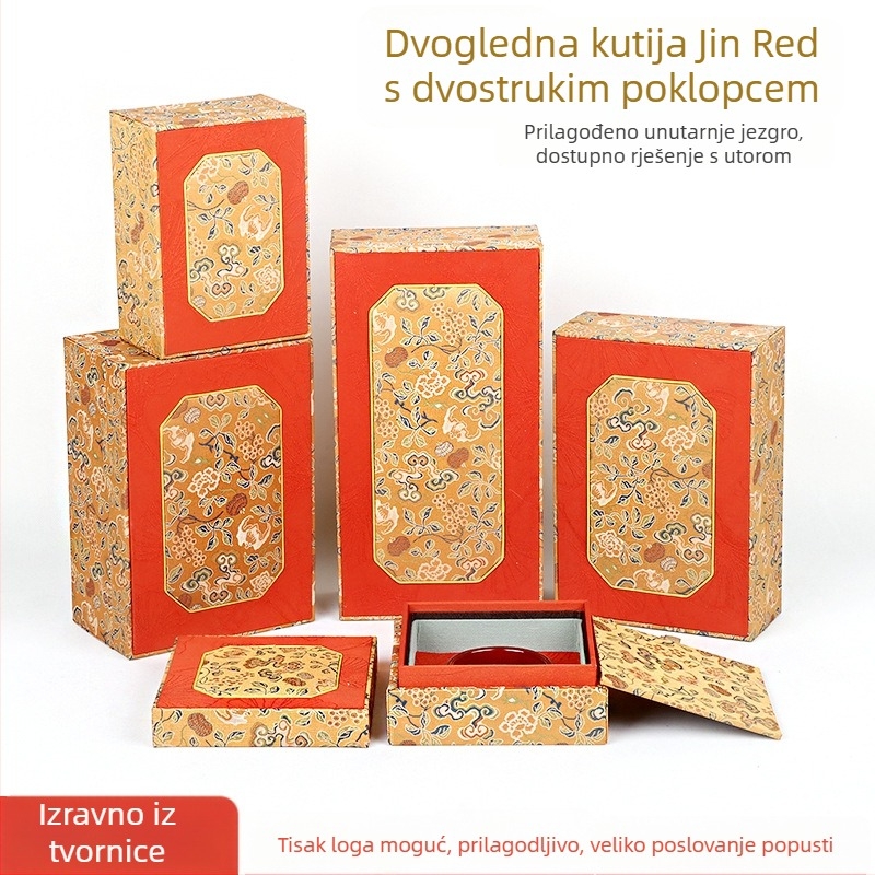 Kutija za nakit od tkanine s dvostrukim poklopcem, stil brokade, unutarnje pakiranje, marka Double Crown Packaging
