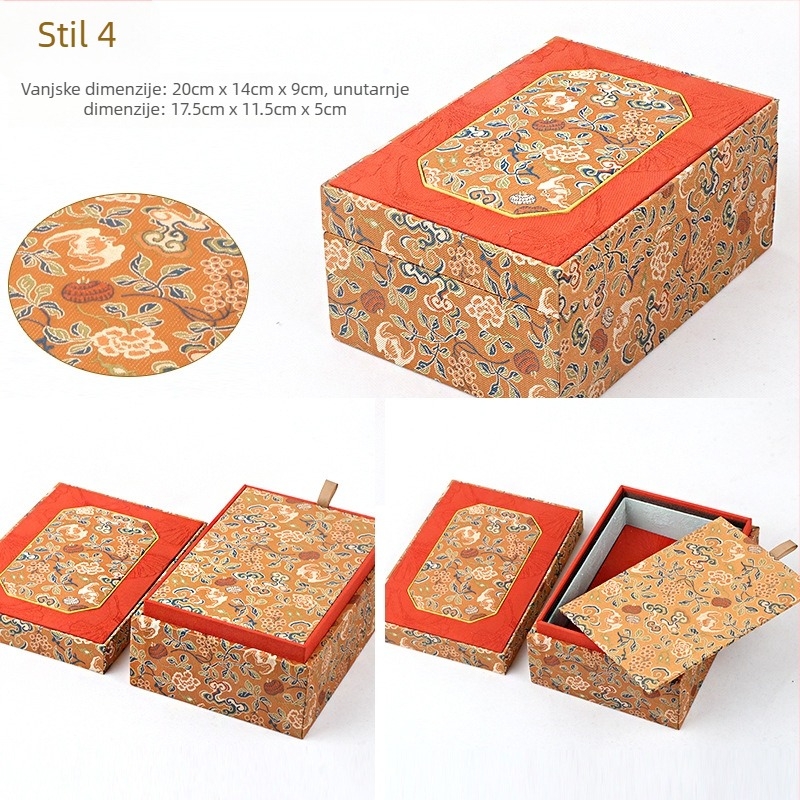 Kutija za nakit od tkanine s dvostrukim poklopcem, stil brokade, unutarnje pakiranje, marka Double Crown Packaging