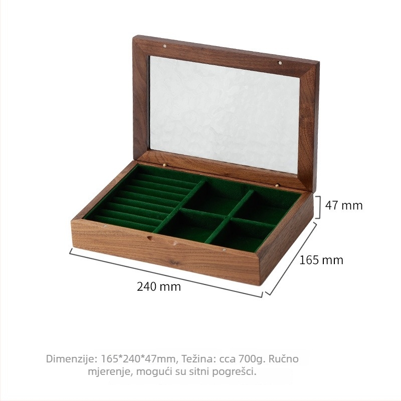 Drvena kutija za nakit s staklenim poklopom, retro prugasti dizajn, za prstenje, ogrlice i naušnice, mogućnost prilagodbe