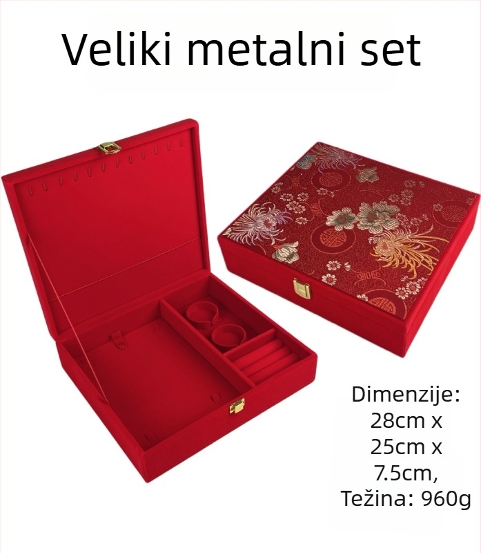 Drvena kutija za zaručničku bižuteriju s baršunastim unutarnjim dijelom, vintage stil, za narukvice, ogrlice i prstenje