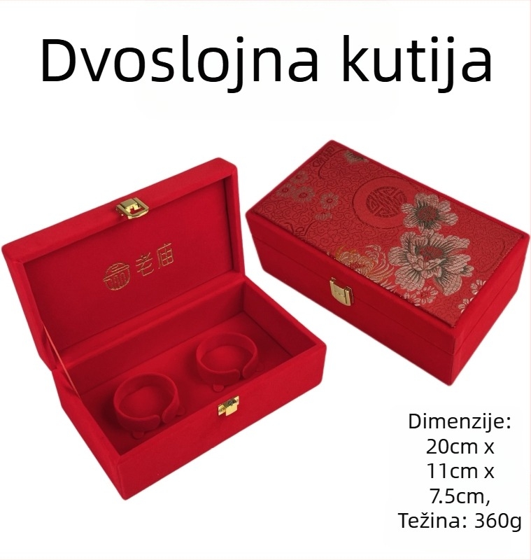 Drvena kutija za zaručničku bižuteriju s baršunastim unutarnjim dijelom, vintage stil, za narukvice, ogrlice i prstenje