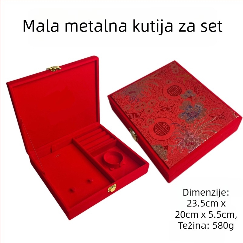 Drvena kutija za zaručničku bižuteriju s baršunastim unutarnjim dijelom, vintage stil, za narukvice, ogrlice i prstenje