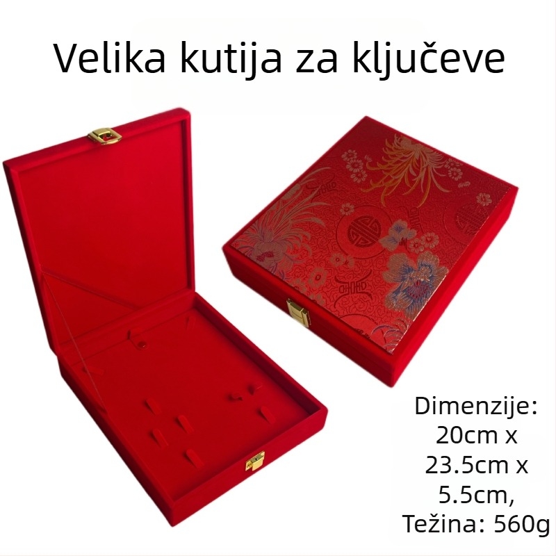 Drvena kutija za zaručničku bižuteriju s baršunastim unutarnjim dijelom, vintage stil, za narukvice, ogrlice i prstenje