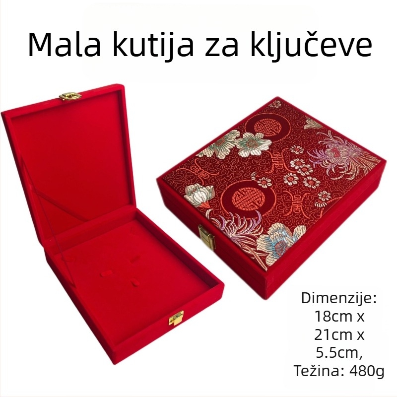 Drvena kutija za zaručničku bižuteriju s baršunastim unutarnjim dijelom, vintage stil, za narukvice, ogrlice i prstenje