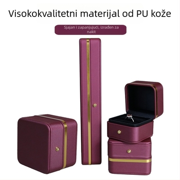 PU kožna kutija za nakit s zaobljenim kutovima i zlatnim rubom; kutija za prsten, privjesak, narukvicu i ogrlicu; pakiranje nakita