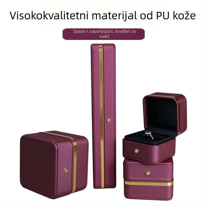 PU kožna kutija za nakit s zaobljenim kutovima i zlatnim rubom; kutija za prsten, privjesak, narukvicu i ogrlicu; pakiranje nakita