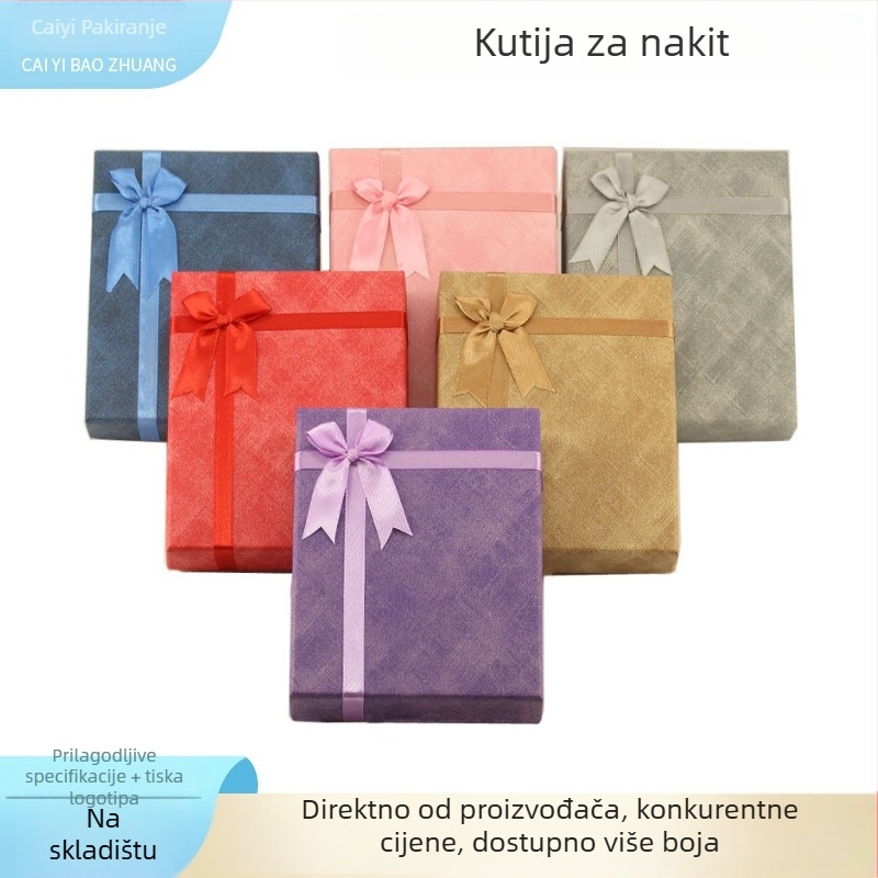 Kutija za nakit s mašnicom, papirnata kutija za pohranu naušnica i prstena, 12,5×16 cm