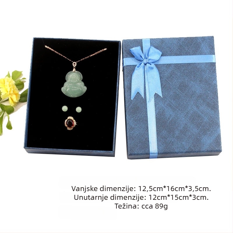 Kutija za nakit s mašnicom, papirnata kutija za pohranu naušnica i prstena, 12,5×16 cm