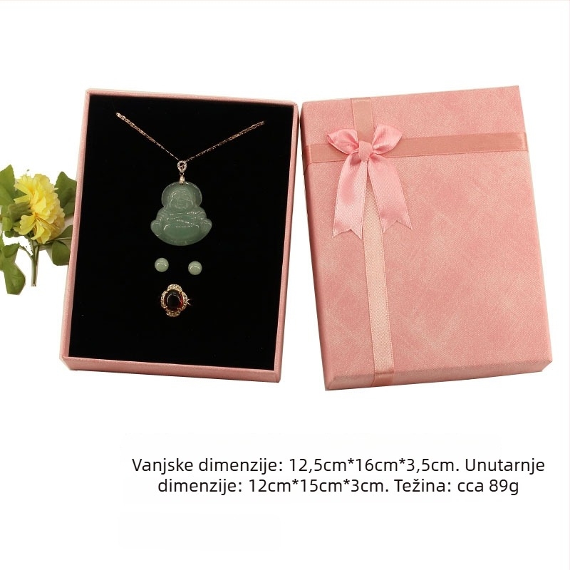 Kutija za nakit s mašnicom, papirnata kutija za pohranu naušnica i prstena, 12,5×16 cm