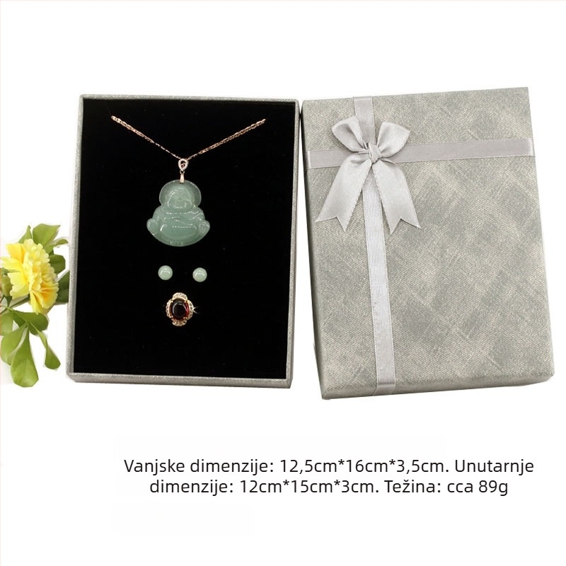 Kutija za nakit s mašnicom, papirnata kutija za pohranu naušnica i prstena, 12,5×16 cm