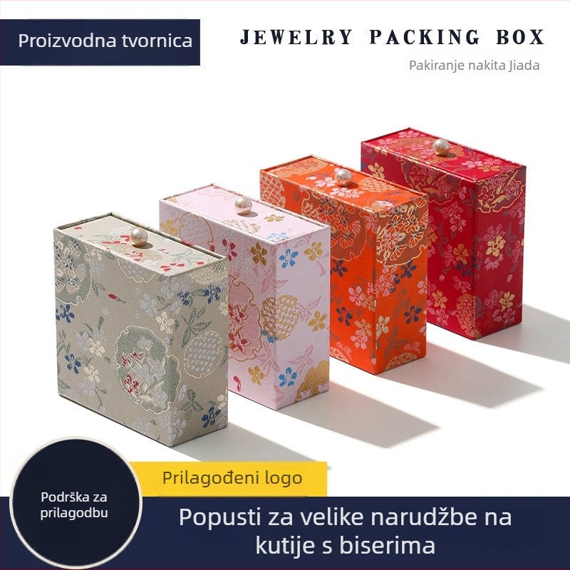 Kutija za nakit s ladicom koja se izvlači, kopča s perlom, dizajn cvijeća u kineskom stilu, kartonska konstrukcija, izvučna ladica, za prstenje, naušnice, privjeske i narukvice