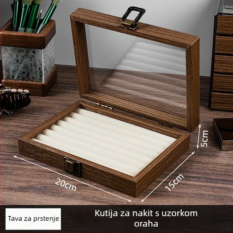 Drvena kutija za nakit s uzorkom orahovog drveta, vidljivih pet slojeva skladištenja, veliki kapacitet, korejski stil