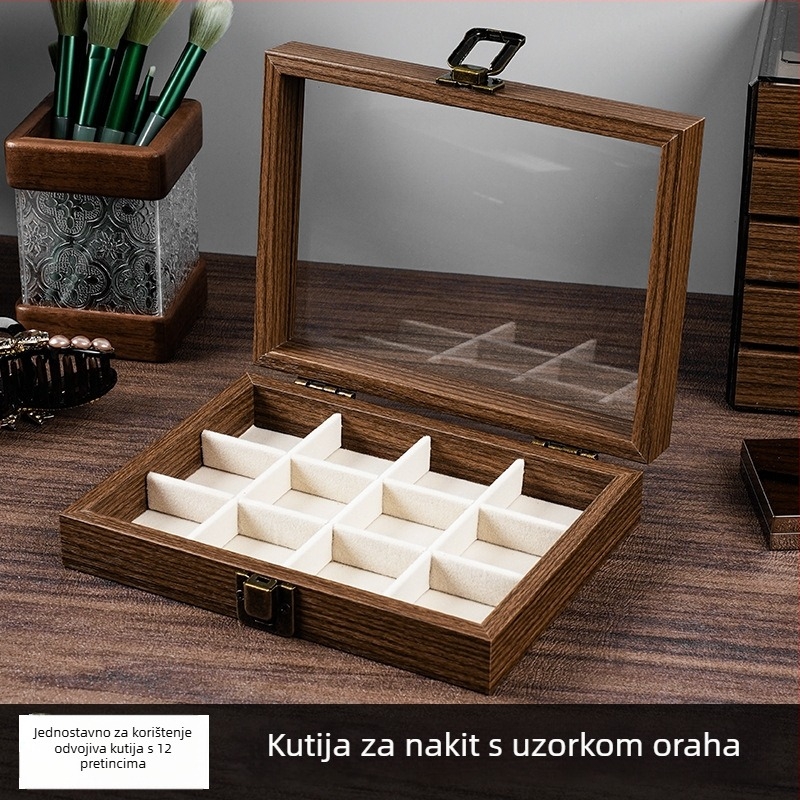 Drvena kutija za nakit s uzorkom orahovog drveta, vidljivih pet slojeva skladištenja, veliki kapacitet, korejski stil