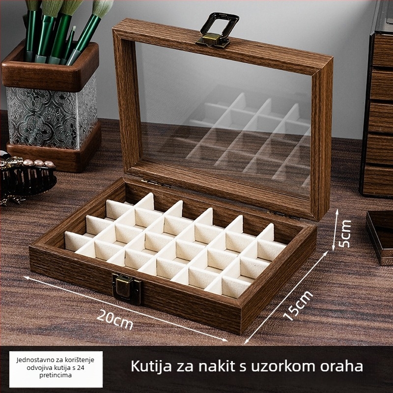 Drvena kutija za nakit s uzorkom orahovog drveta, vidljivih pet slojeva skladištenja, veliki kapacitet, korejski stil