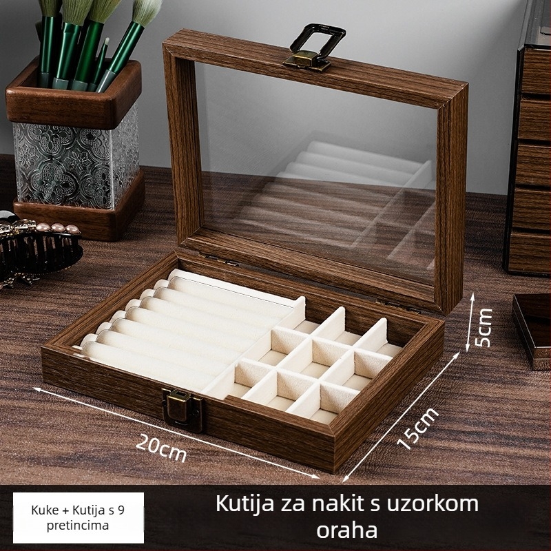 Drvena kutija za nakit s uzorkom orahovog drveta, vidljivih pet slojeva skladištenja, veliki kapacitet, korejski stil