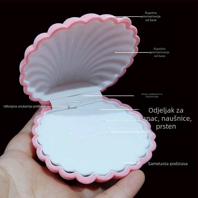 Crtić srce kutija za nakit s dizajnom školjke, baršunasti unutarnji prostor, plastično kućište, ambalaža za nakit – Miyou and le