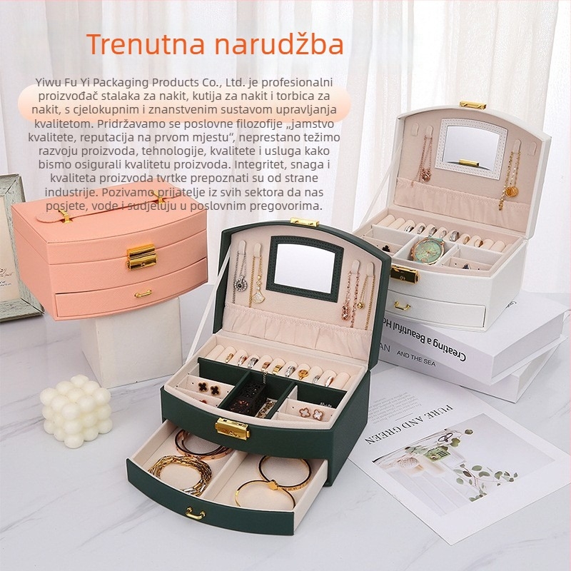 Kožna kutija za nakit, korejski stil, tvrdi kućište, model 727-2