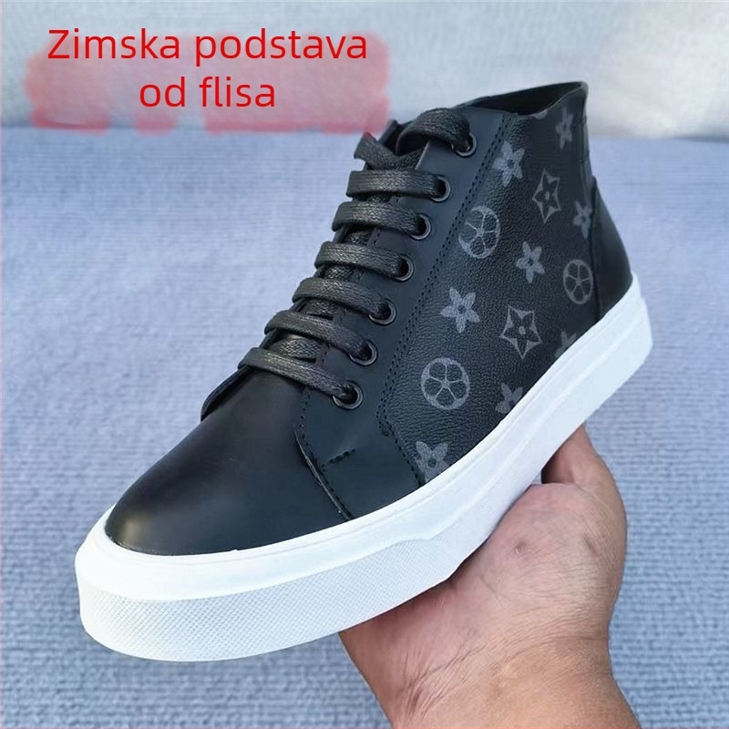 Muške loafers od mikrovlaknaste kože, quilted debela potplat, unutrašnjost od umjetnog pliša, gumena potplat, vezanje – zimska obuća