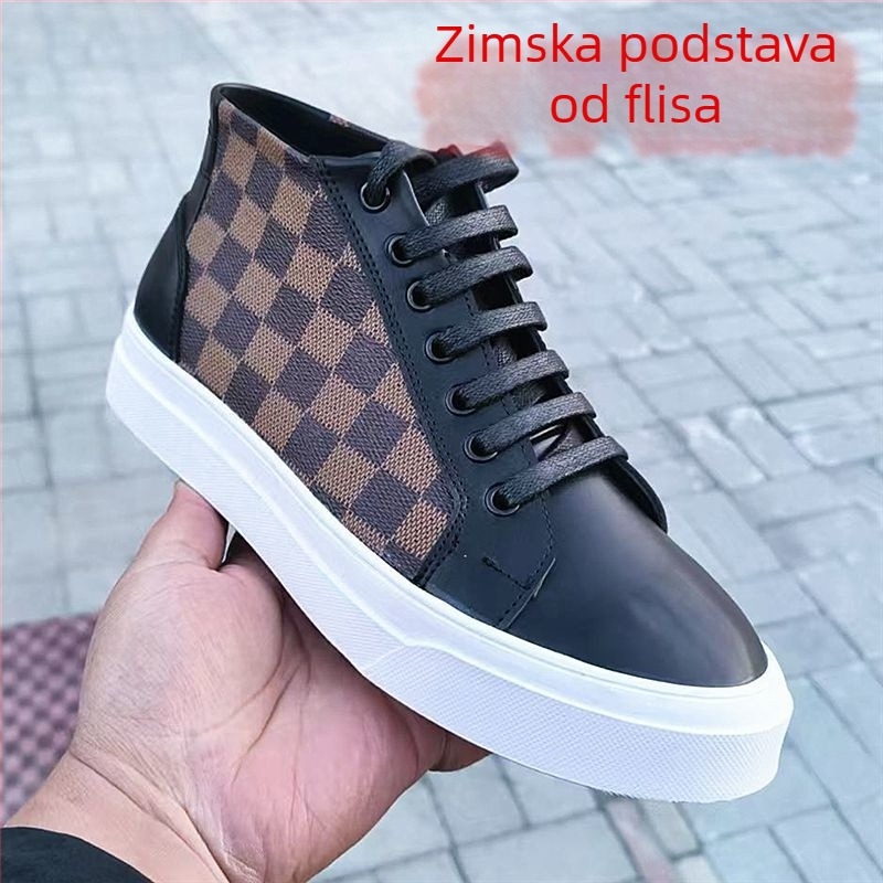 Muške loafers od mikrovlaknaste kože, quilted debela potplat, unutrašnjost od umjetnog pliša, gumena potplat, vezanje – zimska obuća